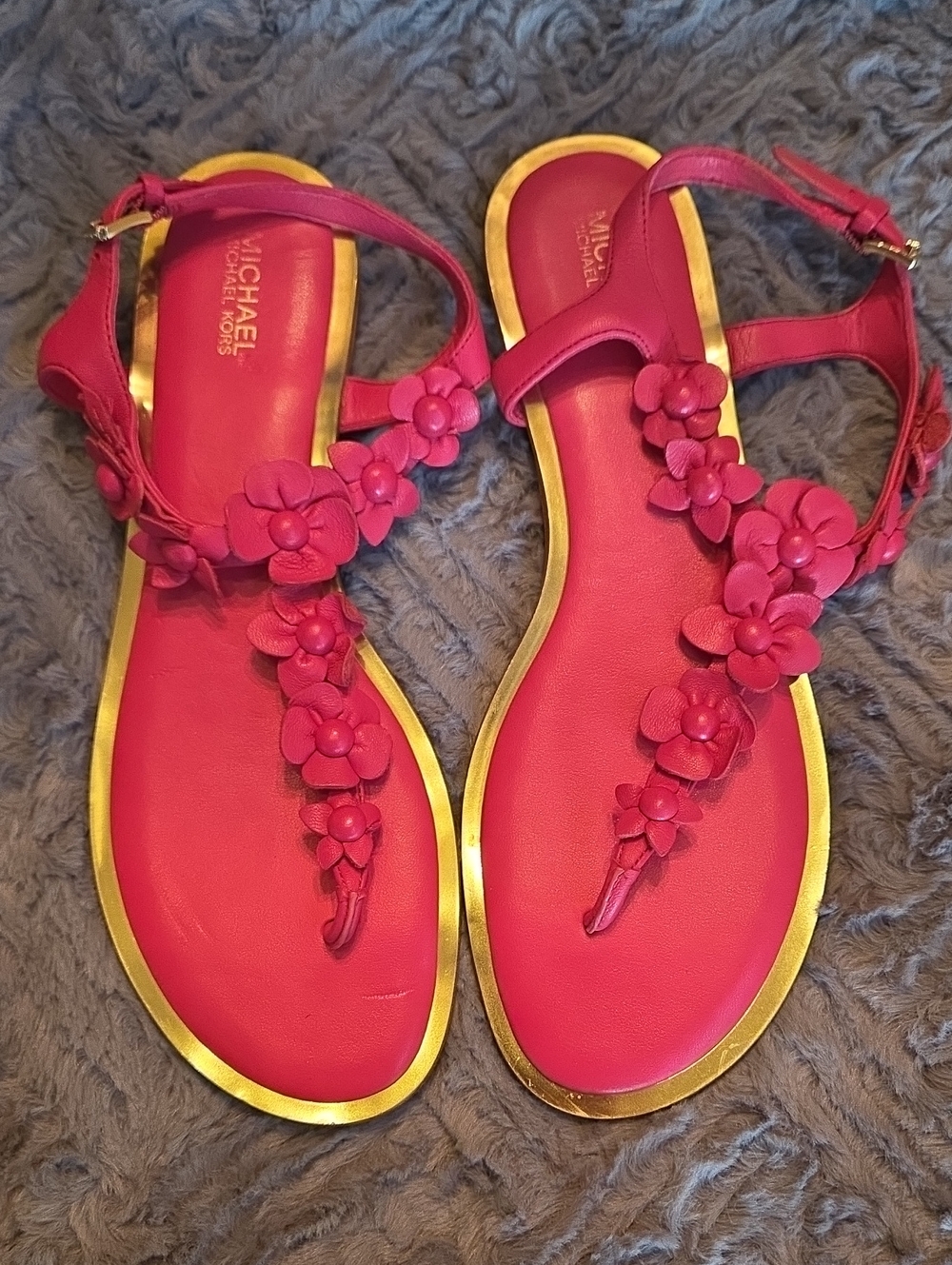 Michael Kors Leather Pink Floral T-Strap Sandals